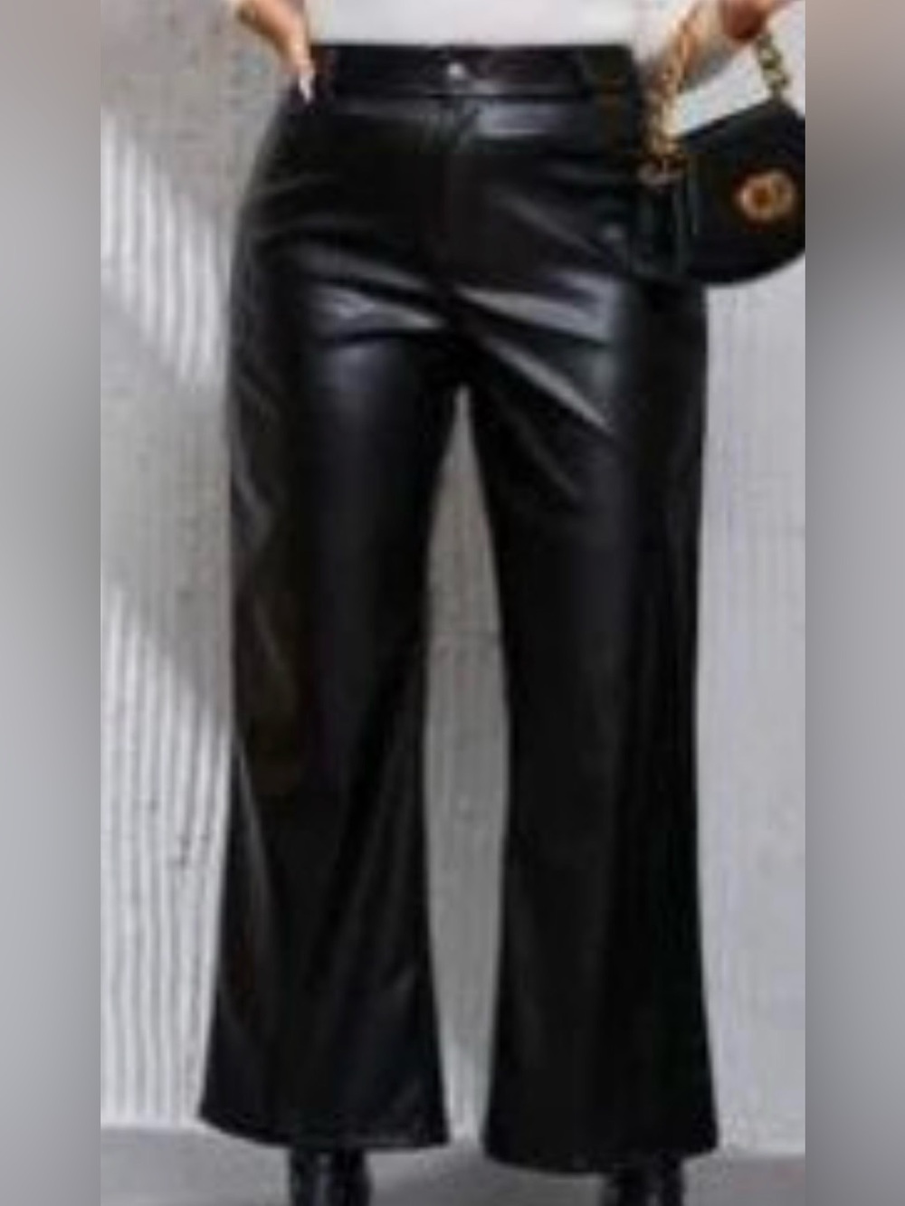 SHEIN Black Faux Leather Wide Leg Trousers